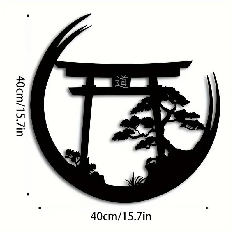 Japanse Bonsai Boom Torii Poort Wandsculptuur - Art Deco Stijl 1Pc Metalen Wandschilderij