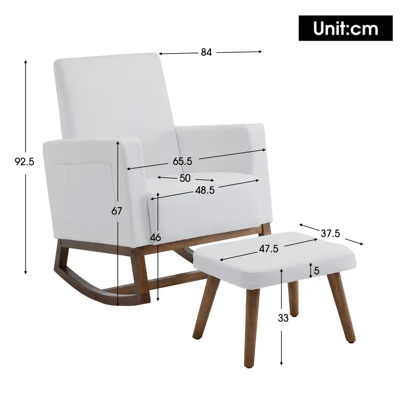 Moderne Witte Schommel Fauteuil met Voetensteun en Opbergzak