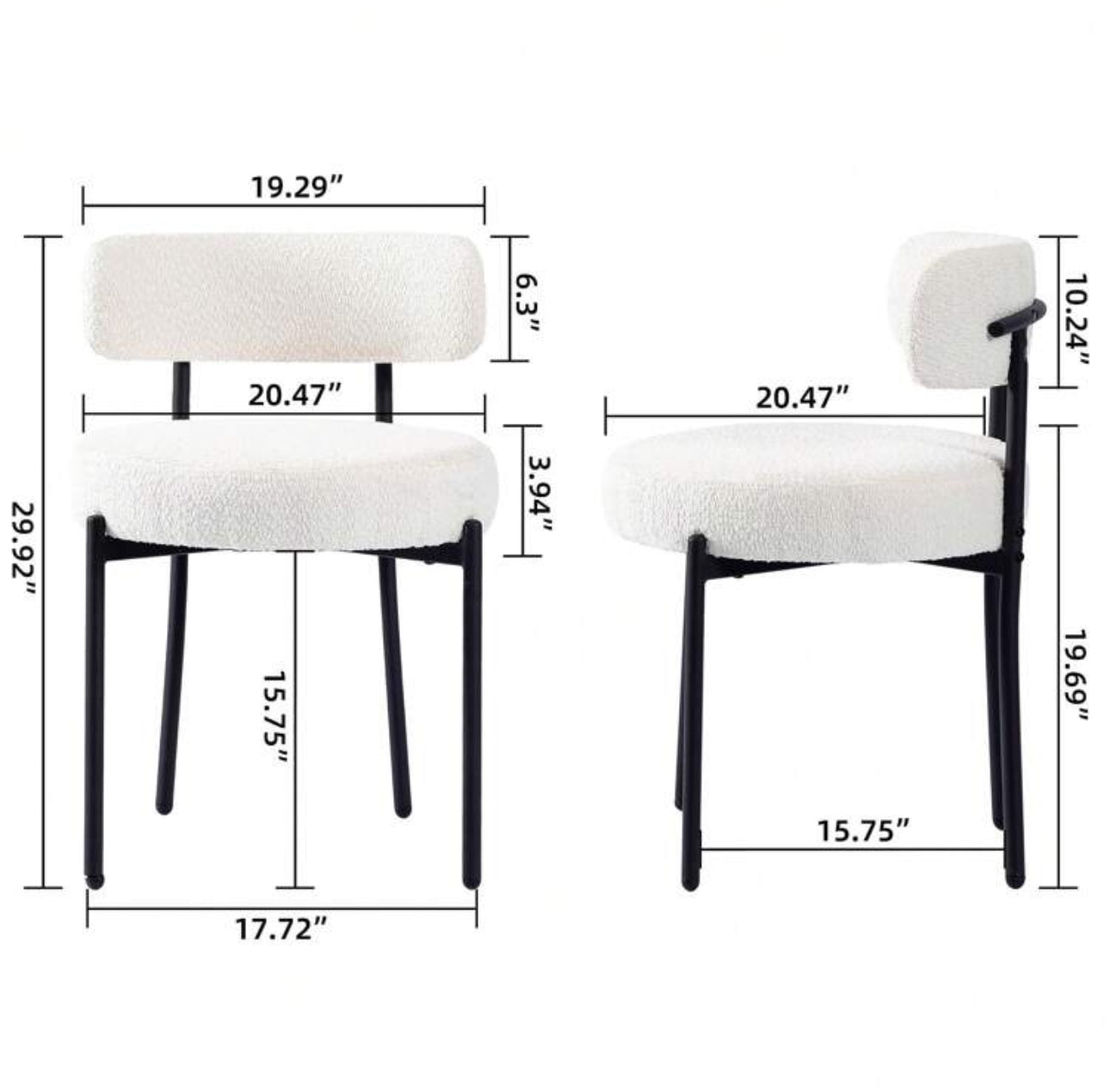 Moderne Bouclé Eetkamerstoel – Comfortabele Bekleding & Stijlvol Metalen Frame