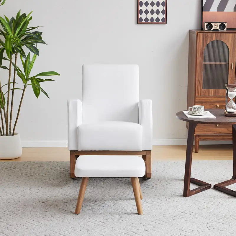 Moderne Witte Schommel Fauteuil met Voetensteun en Opbergzak